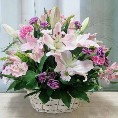 Lily And Alastroemeria In A Basket-Birthday Flowers Sister