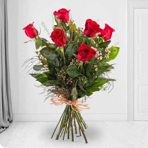 6 Red Roses Bouquet-Send Ex Girlfriend Flowers Valentines Day