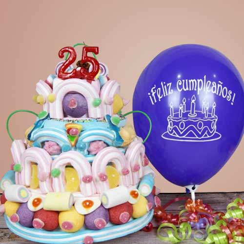 Birthday Candy Cake-Birthday Balloon And Cake Hamper