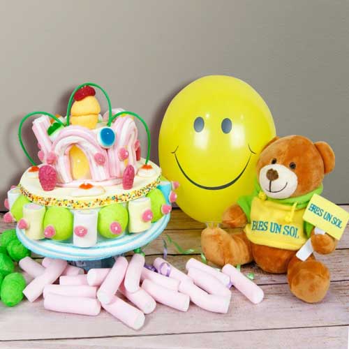 Sweet Cake And Bear-Arrangement Of Birthday Present