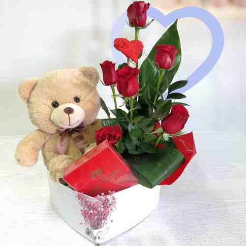 Rose Chocolate And Teddy-Flower Arrangements Valentines