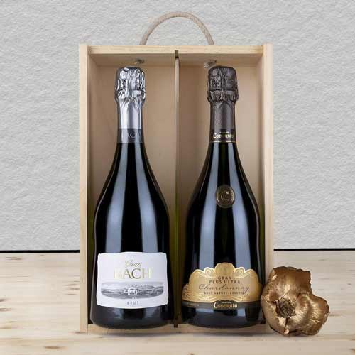 Cava Duo Wooden Box-Holiday Gift Hampers For Girlfriend