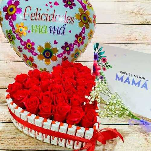 - Chocolate Bar And Soap Rose Heart Arrangement With Balloon