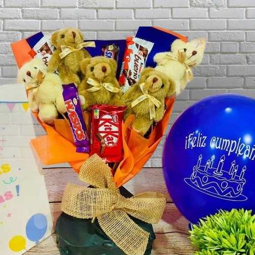- Birthday Teddy And Chocolate Bouquet Delivery