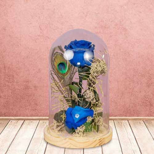 - Romantic Blue Rose In Glass Dome
