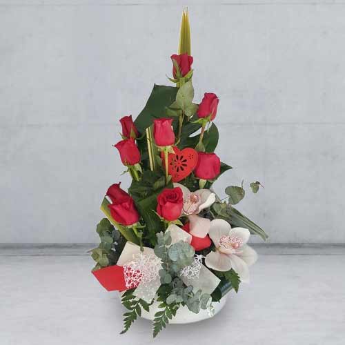 - Valentine Roses And Orchid Arrangement