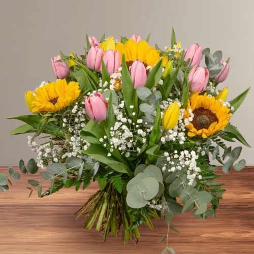 Sunflower & Tulip Joy Bouquet For Mom
