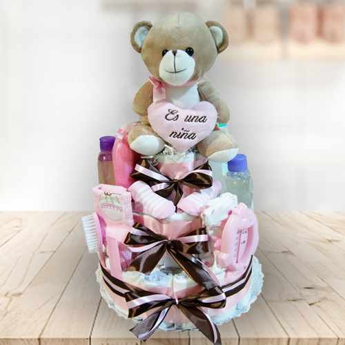 3-Tier Baby Girl Diaper Cake Gift – Premium Newborn Celebration Set
