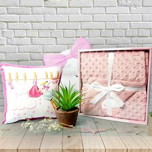 Personalized Cushion & Pink Blanket Gift Set For Babies And Newborns