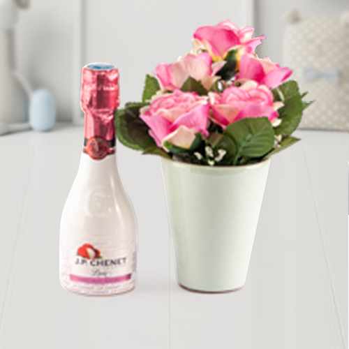 Decorated Pink Roses With Chenet-Birthday Gifts For Wife