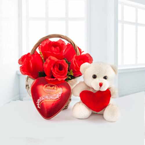 Romantic Red Roses And Bear