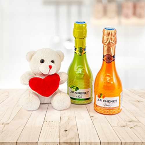 Champagne With Teddy Bear - - 1st Anniversary Gift For GF