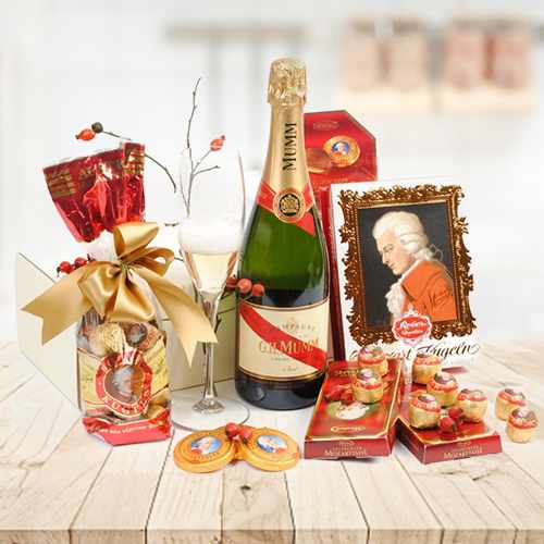 Champagne And Chocolate Gift Basket-Gifts To Send Friends For Christmas