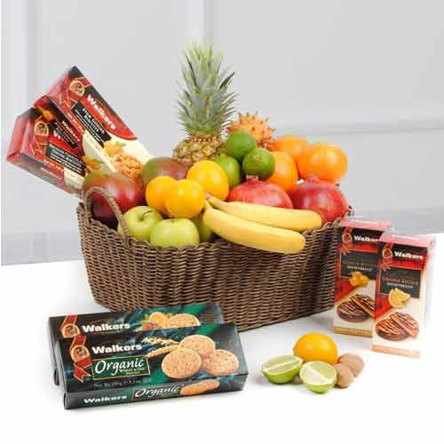 Fruit Basket And Organic Biscuits-Food Baskets To Send For Sympathy