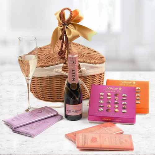 Moet Rose And Chocolate Basket-Best Gift For Wife On Her Birthday