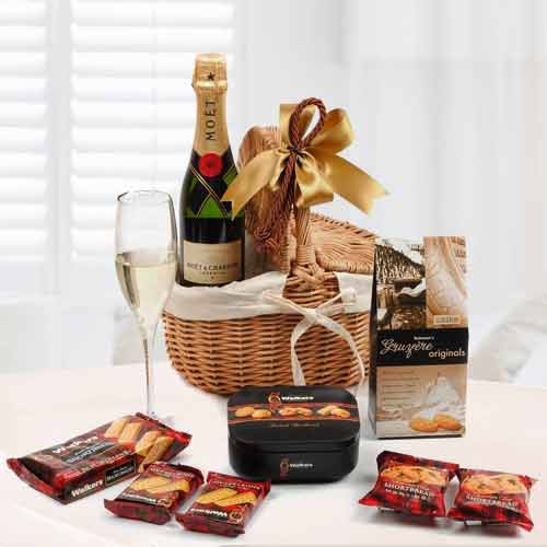 Champagne With Savoury Gift Basket-Couple Gifts For Long Distance