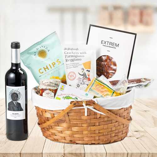 An Absolute Snacks Basket With Wine