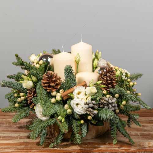 White Candle Centerpiece Christmas