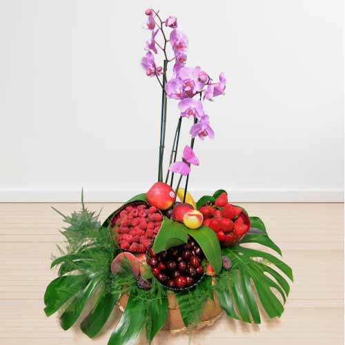 Phalenopsis Orchid  And Fresh Fruit Basket-Housewarming Gifts For Couples