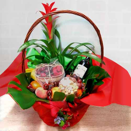 Fruit Basket With Plant And Wine