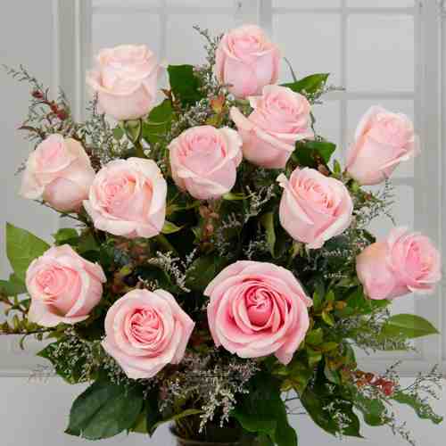 Long Stem Pink Rose Bouquet-Sending Flowers To Wife's Work