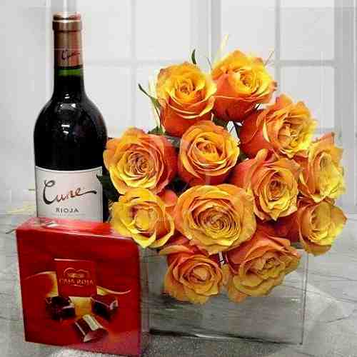 Rose With Wine And Chocolates