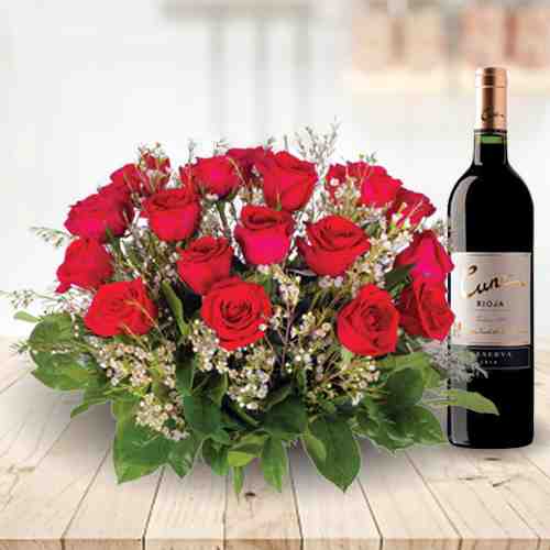 Reserva Wine With Rose-Valentines Day Flower Gifts